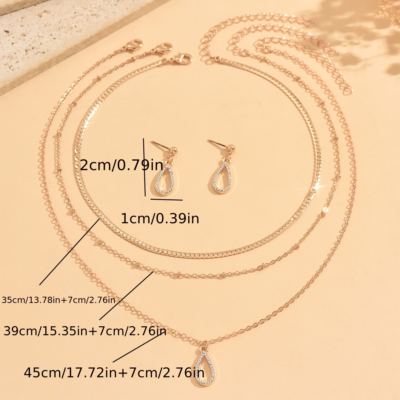 5pcs Elegant Golden Rhinestone Teardrop Necklace Earrings Set